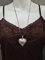 Vintage Puffy Heart Pendant Necklace Etched Design Included SS Chain 925