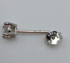 925 CZ Stud Earrings 4mm Sterling Silver 0.6g Round Brilliant Minimalist Petite