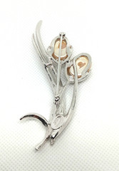 Jay Strongwater Floral Brooch Pearl And Rhinestone Crystal Stem Silver Tone Pin