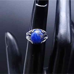 Vintage Sterling Silver Blue Sodalite Cabochon Solitaire Openwork Ring, size 4