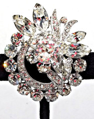 Vintage Signed Eisenberg Ice Rhodium-Plated Sparkling Rhinestone Floral Brooch