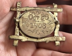 Antique Victorian Framed Etched Rustic Shazar Moss Agate Date 1908 Brooch Silver
