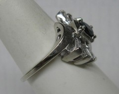 ANTIQUE 14K SOLID WHITE GOLD .76 CT. SAPPHIRE & BAGUETTE NATURAL DIAMOND RING
