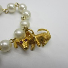 Vintage Charm Bracelet Dogs Rhinestone Accents Simulated Pearl Poodle Dachshund