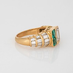 80s Portuguese Emerald 1.50ct Diamond Ring 19k Yellow Gold Sz 4.75 Fine Jewelry