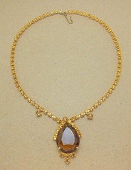 Vintage Faceted Brown Topaz Glass RS Drop Necklace Bracelet & Earring Parure SET