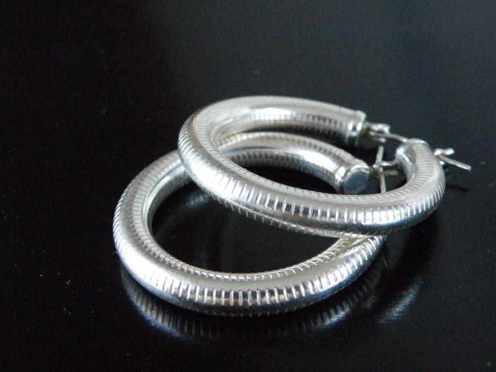 Vintage Sterling Silver 925 Tube Hoop Leverback Earrings