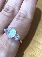 Vintage Sterling Silver Ring Moonstone Aquamarine/Blue Topaz? 925 7.5 AS IS
