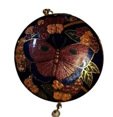 Vintage cloisonne butterfly Pendant And Tassel Almost 2 Inches