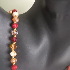 Vintage Boho Suede Leather Stone Aurora Borealis AB Crystal Tassel Lariat Neckla