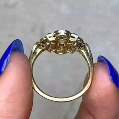 Art Deco Style Lab Created Diamond & Sapphire 14K Yellow Gold FN Engagement Ring