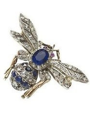 Bee Shape Brooch Pin 2Ct Oval Cut Lab-Created Sapphire 14K Yellow Gold Plated
