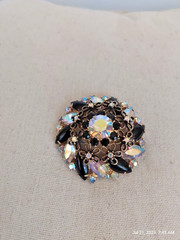Stunning Dome Shaped Black & AB Marquis cut Rhinestone Flower Brooch