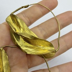 Vtg XL Brutalist Sculptured Brass Hoop Wire Statement Earrings Runway Bold Huge