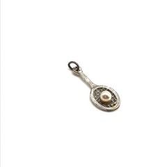 Vintage 925 Sterling Silver Pearl Tennis Racket Sports Themed Charm Pendant