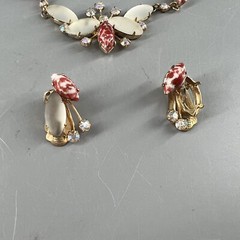 Vtg Rhinestone Marbled Opalescent Butterfly Collar Necklace & Earrings As Is