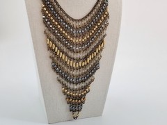 ZAR Vintage Cascading Layered Gold and Silver Tone Beads Mesh Statement Necklace