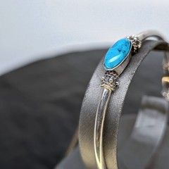 Vintage FAS 925 Sterling Silver Cuff Bracelet 3 Turquoise Cabochons 13.9g ✨