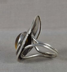 Vintage sterling silver Modernist RING tiger eye Size 8.5