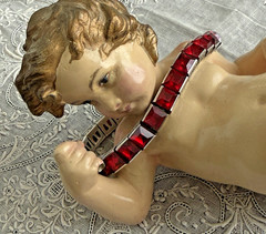 Antique Art Deco H&S Sterling Silver Ruby Red Paste Channel Set Tennis Bracelet