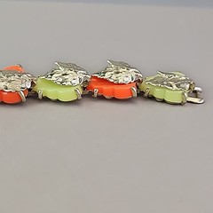 Vintage Leaf Bracelet Bright Orange Yellow Gold Tone Linked 6.5 in