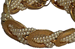 Ciner Bracelet Braid Gold Tone Faux Pearl Link Signed Mid Century Mark Vintage