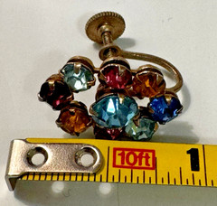 Colorful Vintage Rhinestone Earrings Twist Back Clip On Old Money Quiet Luxury