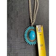 Vintage Signed Celebrity Silver Tone Faux Turquoise Starburst Pendant Necklace