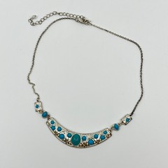 Vintage Silver Tone Turquoise Color Cabochon Statement Bib Necklace Retro Boho
