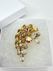 Vtg Juliana D & E Clear AB Rhinestones Spray Brooch Pin asymmetrical