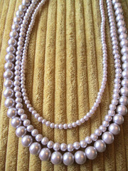 Vintage Lilac Purple Glass Faux Pearl Triple Strand Beaded 26 – 28″ Necklace