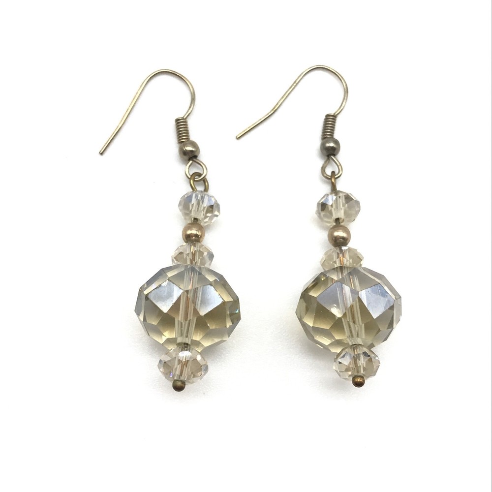 Clear Faceted Crystal Beaded Dangle Drop Earrings