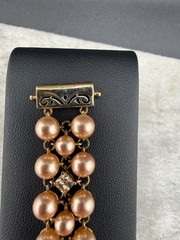 Vintage Ross Simons Bracelet Faux Pearl Rhinestone Pink 925 7.5”