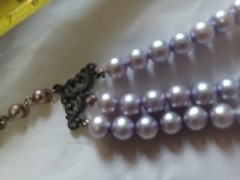 GORGEOUS 3 Strand Vintage Lavender Faux Pearl Necklace With AB crystals
