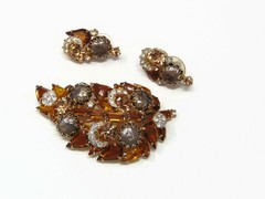 Juliana Style Vintage Topaz Rhinestone Baroque Pearl Brooch Earring Set Fall