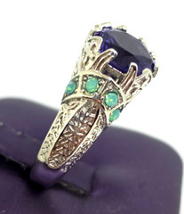 Faux Purple Amethyst Green Opal Filigree Silver Cocktail Ring Marked 925 SZ 7.25