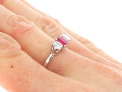Antique 0.60Ct Burmese Ruby and 0.66Ct Diamond Platinum Trilogy Ring Circa 1915