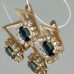 Vintage Original Natural Sapphire & Diamond Rose Gold Earrings 585 14K 2.45 g.