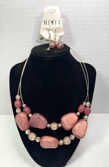 Vintage JC Penny NWT MIXIT Goldtone Pink Multi Necklace Pierced Earrings Set New