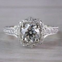 Art Deco Round Cut Lab Created Diamond 14K WhiteGold Filled Halo Engagement Ring