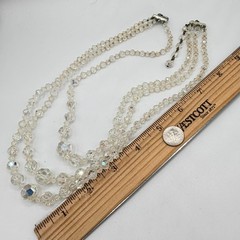 Vintage Triple Strand Cut Glass Crystal Necklace Adjustable Length ca 1950s