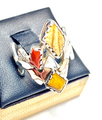 Vintage Sterling & Copper Carolyn Pollack Zig Zag Multi-Gemstone Ring Size 8.25