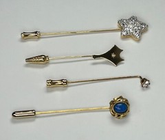 Bundle of 4 Lapel Stick Pins 1/20 12K GF Gold Tone Faux Stones Accessory Jewelry