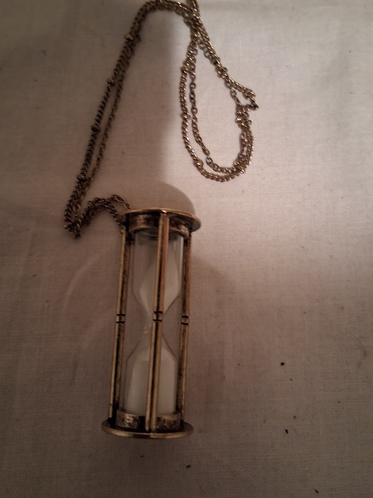 Vintage Hourglass, 3D Sand Timer, Necklace, 18” Chain