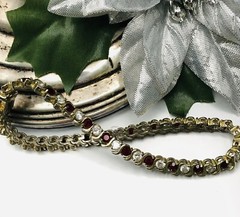 Vtg. 925 Gold Vermeil Ruby Colored Rhinestones & Cubic Zirconia Tennis Bracelet