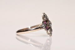 Antique Circa 1900s 8k Gold Natural Old Cut Diamond And Ruby Navette Ring