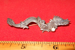Sterling Silver Dragon Brooch with Moonstone – 3 inches. Power/Good Luck