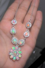Natural opal cabochon necklace in 925 silver opal jewelry statement necklace