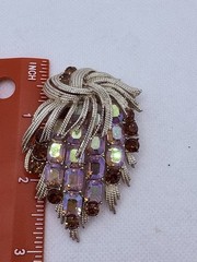 Vintage Francois By Coro Brooch AB And Amber Rhinestones Draped Gold Tone 3”