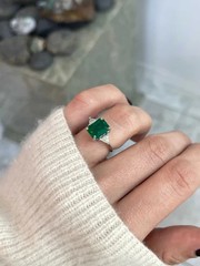Art Deco Antique 4.30Ct Natural Emerald Vintage Wedding Ring 925 Sterling Silver